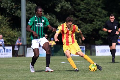 Enfields Bilal Sayoud shoots  The ball hit the post and fell straight to Matt Johnson for the fourth goal