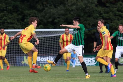 Enfields Sam Chaney (L) and Sam Youngs and Burgess Hills Connor Tighe