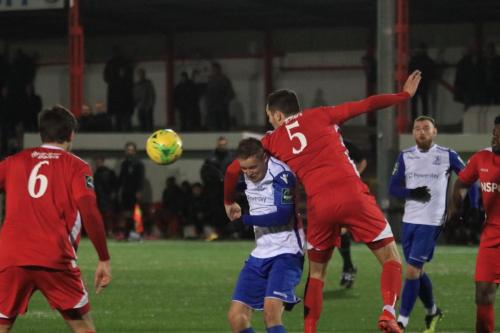 Carshaltons Danny Dudley (5) wins a challenge against Liam Hope