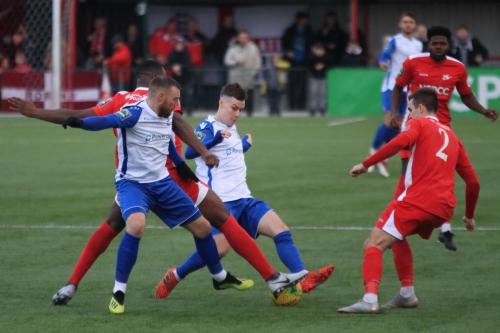 Enfields Billy Bricknell (white blue, L) and Sam Chaney and Carshaltons Daniel Pappoe and Bobby Price (2)