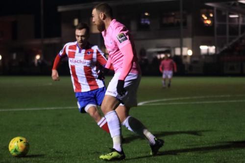 Enfields Billy Bricknell (R) and Dorkings Niall McManus