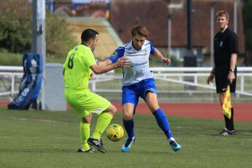 Bedfords Callum Donnelly (L) and Enfields Remi Sutton