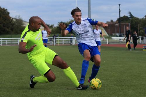 Bedfords Gavin Hoyte (L) and Enfields Sam Youngs