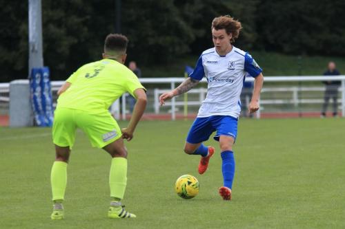 Bedfords Jordan Jarrold (L) and Enfields Sam Chaney