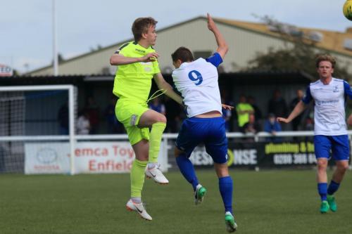 Bedfords Mason Watkins-Clark (L) and Enfields Liam Hope