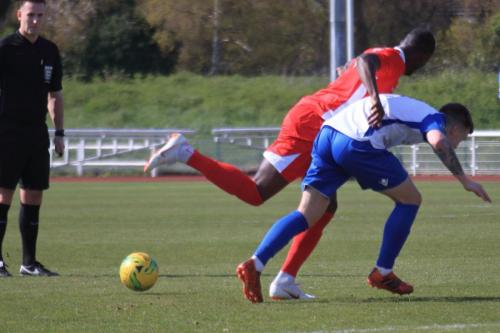 Carshaltons Daniel Pappoe (L) and Enfields Sam Chaney