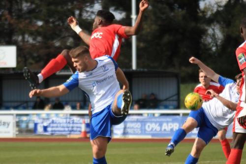 Enfields Dan Rumens (white, L) challenges Paris Hamilton-Downes as Josh Davison lines up a shot