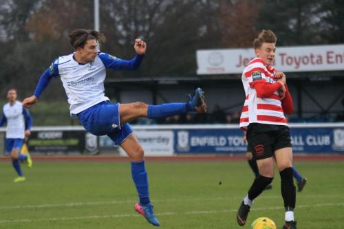 Enfields Sam Youngs (L) and Kingstonians Alfie Doughtyx