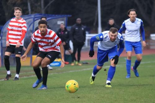 Kingstonians Alfie Doughty (L) and Tyler Brown and Enfields Billy Bricknell and Sam Youngs (R)