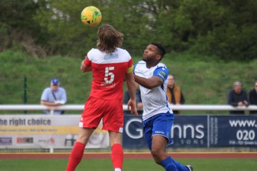 Leatherheads Will Salmon (L) anmd Enfields Kezie Ibe