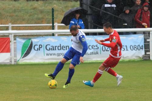 Enfields Billy Bricknell (L) and Mersthams Jake Hutchings