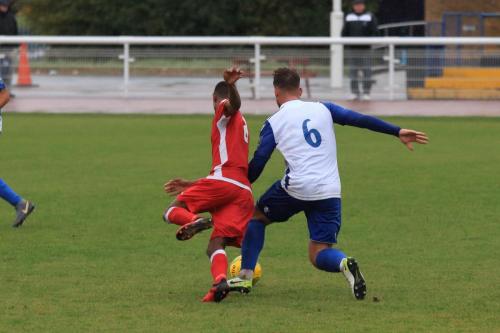Enfields Dan Rumens (R) challenges Gus Sow
