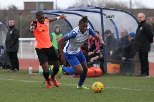 Enfields Karl Oliyide (R) and Tonbridges James Folkes