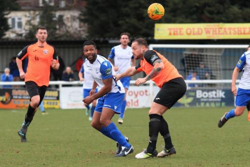 Enfields Kezie Ibe and Tonbridges Tom Parkinson (L) and Arthur Lee
