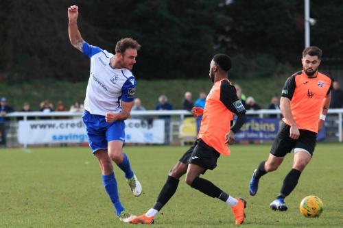 Enfields Matt Johnson and Tonbridges DSean Theobalds and Joe Turner (R)