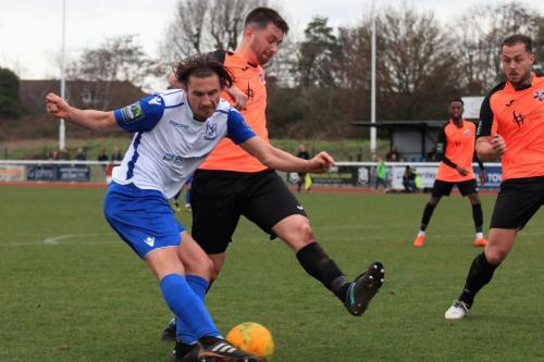 Enfields Sam Youngs (L) and Tonbridges Tom Parkinson and Arthur Lee (R)