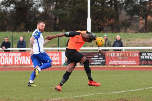 Tonbridges James Folkes turns a cross behind for a corner  Appeals for handball were turned down