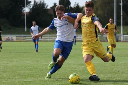 Enfields Lewis Taaffe (L) and Hornchurchs Jay Porter