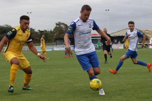 Enfields Liam Hope and Bilal Sayoud (R) and Hornchurchs Nathan Cooper