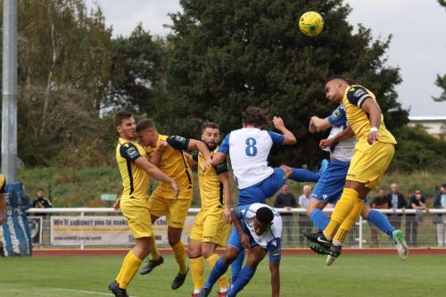 Enfields Sam Youngs (8), Rian McLean and Liam Hope (R) and (L-R) Hornchurchs Kenzer Lee, Conor Hogan, Brad Warner and Nathan Cooper