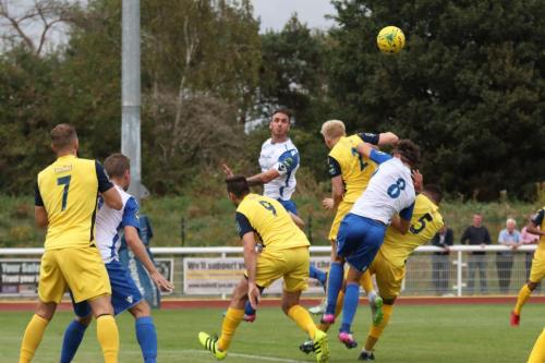 Hornchurchs Alex Bentley (2) escapes punishment for catching Sam Youngs with his elbow