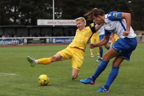 Hornchurchs Alex Bentley (L) and Enfields Sam Youngsx