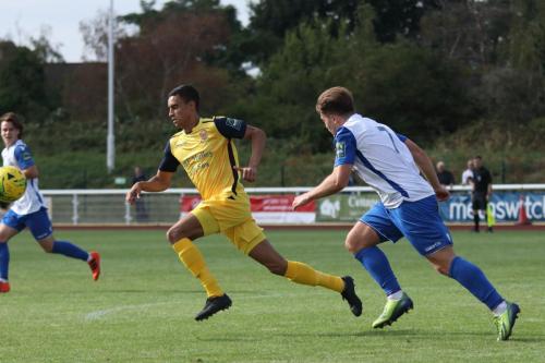 Hornchurchs George Saunders (L) and Enfields Lewis Taaffe