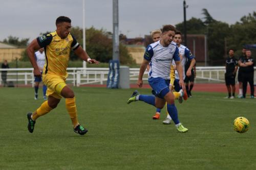 Hornchurchs Nathan Cooper (L) and Enfields Lewis Taaffe