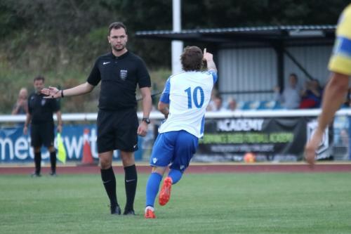 Enfields Sam Chaney celebrates after opening the scoring