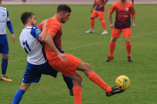 Enfields Bilal Sayoud (L) challenges Harley Haag