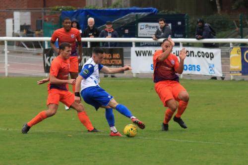Enfields Brandon Adams and Wares Gareth Madden (L) and Louis Rose