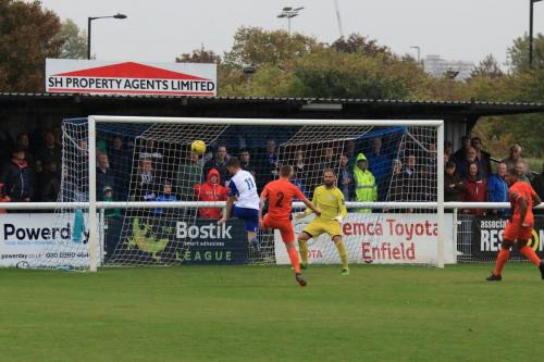 Wares Billy Baird (2) denies Bilal Sayoud reaching a chance to shoot