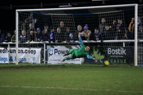 Jeremiah Amoo scores the second Stortford penalty