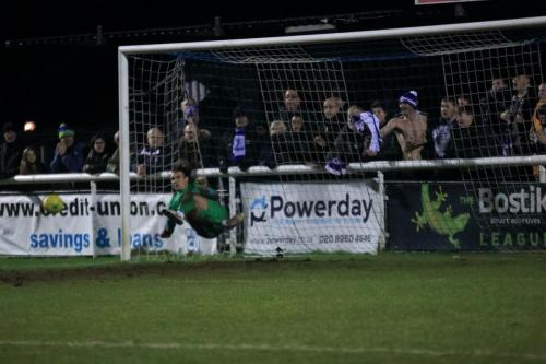 Joe Wright saves the final Stortford penalty, from Chris Gregan, to secure the win