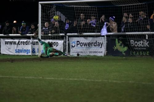Johnville Renee scores the fourth Stortford penalty