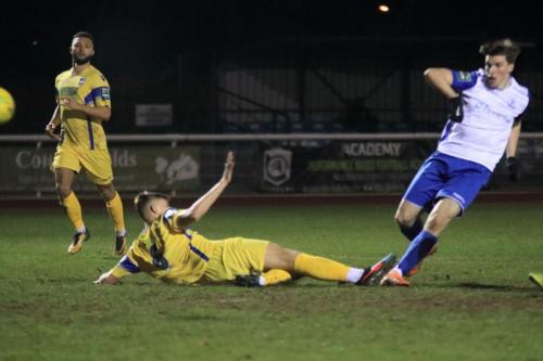 Josh Davison scores the second Enfield goal in a minute to make the score 2-2