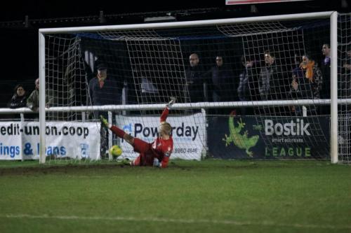 Sam Hatton scores the first Enfield penalty