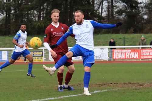 Enfields Billy Bricknell shoots across goalx
