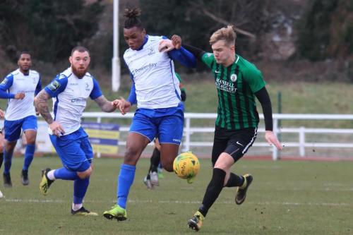 Enfields Karl Oliyide and Billy Bricknell (L) and Burgess Hills James Richmond