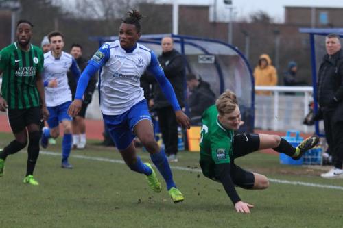 Enfields Karl Oliyide and Burgess Hills Boris Kipeya-Bonno (L) and James Richmond