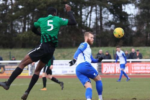 The build up to the first Enfield goal  Matt Johnsons blocked shot  falls for Sam Hatton (R) who cant make a clean strike