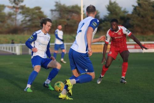 Enfields Mickey Parcell (L) and Sam Hatton and Harlows Yanick Kissi