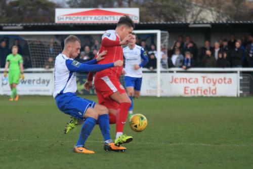 Enfields Ryan Blackman (L) and Harlows Tom Hitchcockx