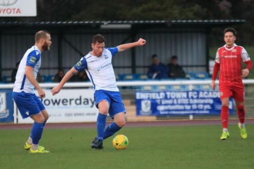 Enfields Sam Hatton (L) and Marc Weatherstone and Harlows Tom Hitchcock