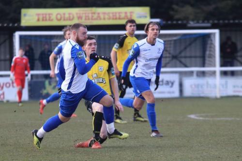 Enfields Billy Bricknell (L) amd Sam Youngs and Margates Connor Dymond