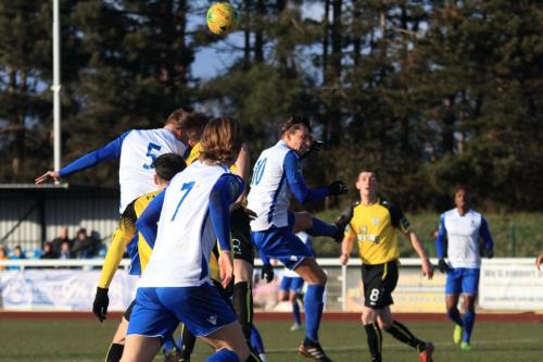 Enfields Marc Weatherstone (5) and Sam Youngs challenge at a corner
