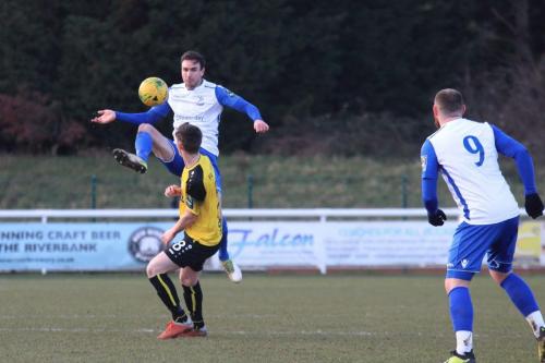 Enfields Matt Johnson and Billy Bricknell (9) and Margates Connor Dymond