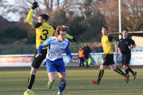 Margates Tom Mills (3) and Enfields Mickey Parcell