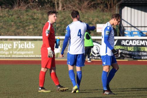 Matt Nolan (L) was a late call-up in goal for Enfield after original choice Joe Wright was injured in the warm-up