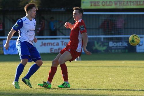 Enfields Lewis Taaffe (L) and Whitehawks Luke Emberson